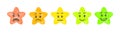 Hand drawn rate stars. Feedback emoticons stars scale. Illustration of satisfaction level. Emoticon set consumer Review.